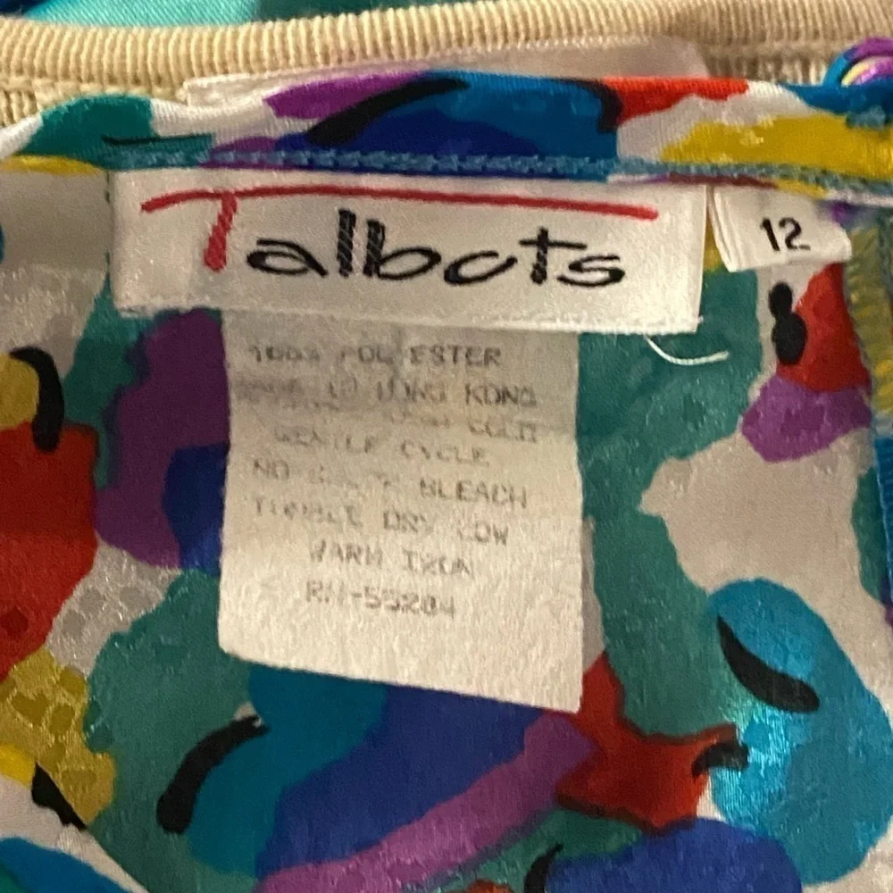 Vintage Talbots bright multicolored short sleeve blouse Size 12